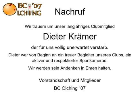 Nachruf Dieter Krämer